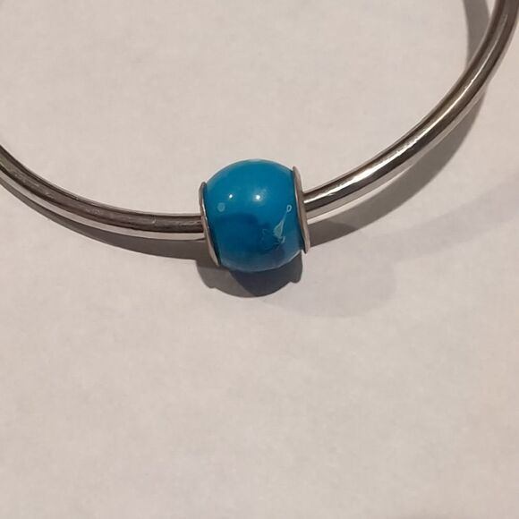 925 Sterling Silver‎ Blue and White Speckled Charm for Pandora Style Brac… - Picture 3 of 4
